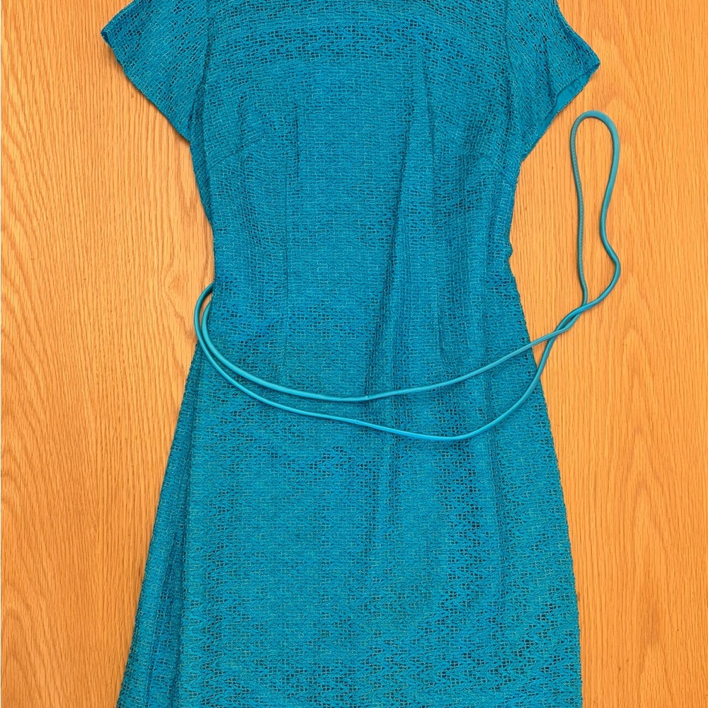 SET! Vintage Teal Lace-Texture Cropped Jacket AND Matching Dress - Picture 2 of 3